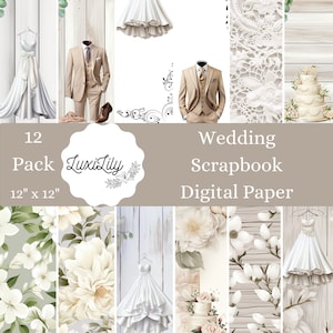 Scrapbooking Hochzeit Digitales Papier Beige Boho Hochzeit Hintergrund Frühling Blumen und Spitze Hochzeit Ränder druckbares Papier sofort Download