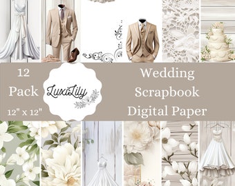 Boho Wedding Digital Paper: Floral Scrapbook Backgrounds (Digital Download)
