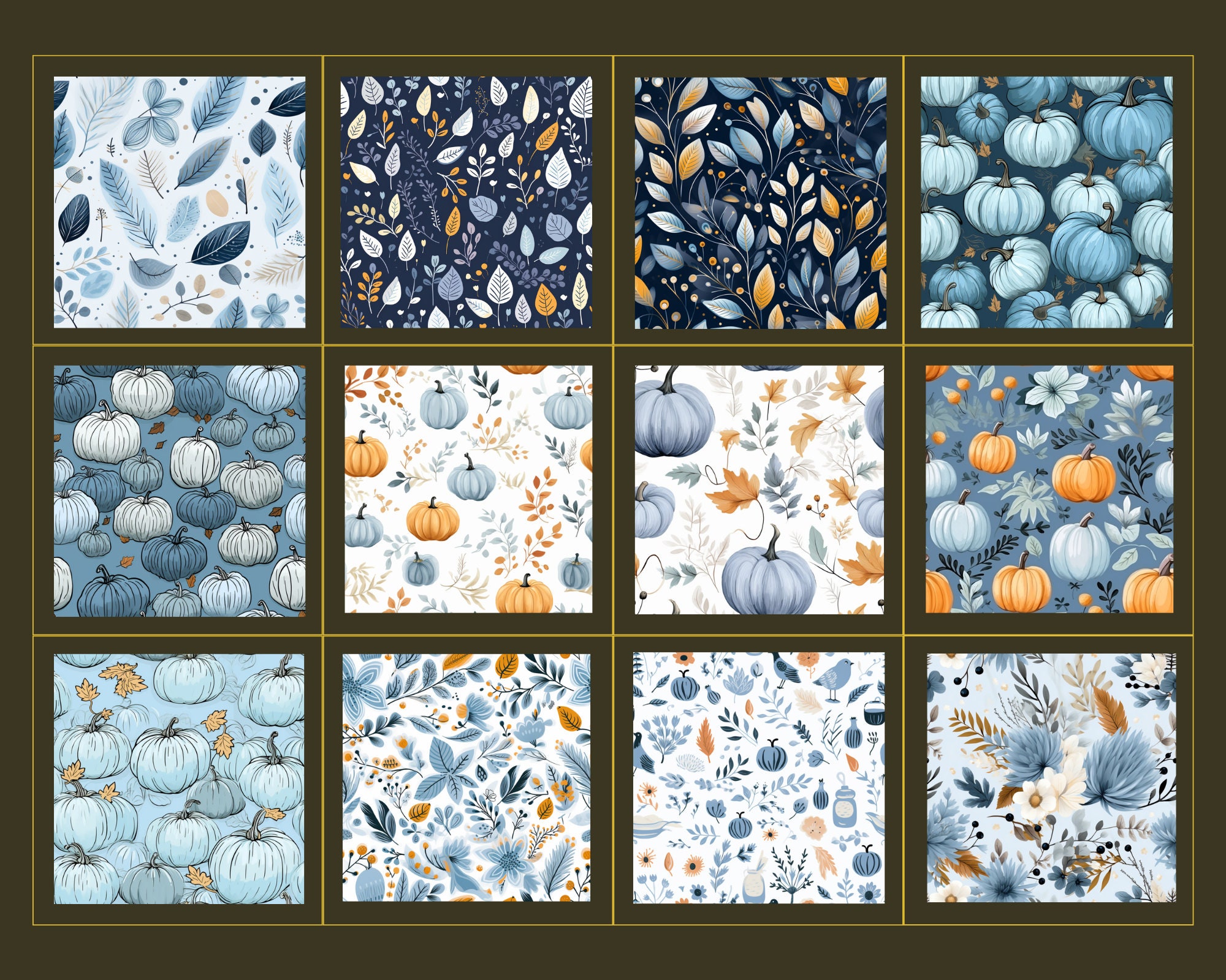 Blue Pumpkin Fall Digital Paper Pack: Thanksgiving Seamless Patterns ...