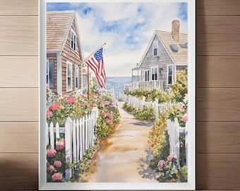 Nantucket, Massachusetts Aquarell Malerei, Cape Cod Kunst, Nordosten der USA Landschaft, USA Reisegeschenk, printable Download