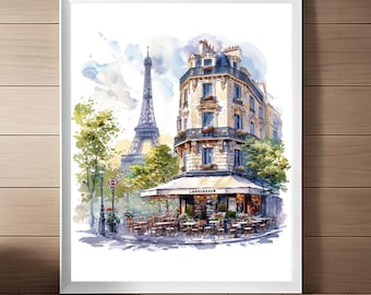 パリの絵画 エッフェル塔 水彩画 アートプリント パリの風景イラスト