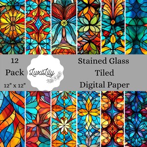Colorful Stained Glass Digital Paper Pack: Seamless Patterns (Digital Download)