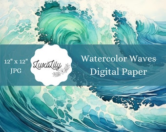 Watercolor Ocean Waves Digital Paper: Seaside Texture (Digital Download)