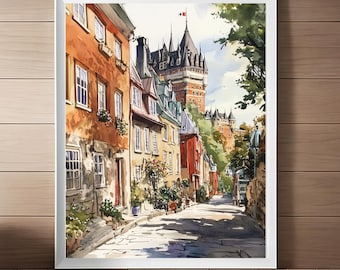 Quebec City Watercolor Art Print: Canadian Travel Poster (Digital Download)