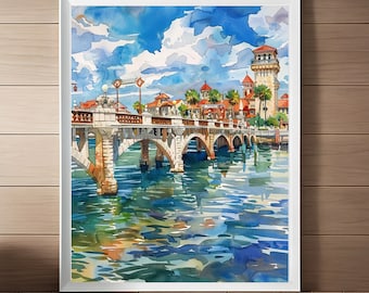 Saint Augustine Florida Watercolor: Bridge of Lions Art Print (Digital Download)