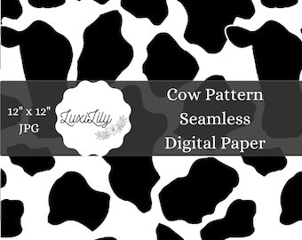 Black Cow Print Seamless Pattern: Western Scrapbook Paper (Digital Download)