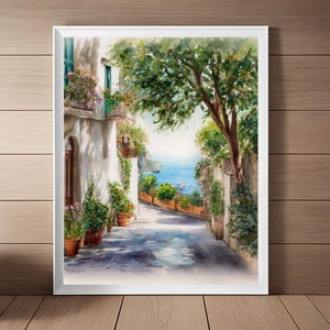 Capri Watercolor Painting, Italy Art Print, Italian Riviera Print, Italy Travel Art, Streetscape, Island Artwork, Travel Poster, Travel Gift