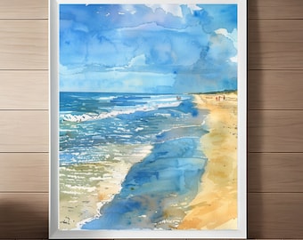 Lámina artística en acuarela de la playa de San Agustín: Paisaje marino costero (Descarga digital)