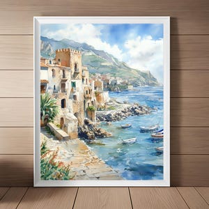 Palermo Sicily Art, Vintage Italy Watercolor Painting, Mediterranean Wall Art Print, Sicilian Travel Poster, European Travel Gift