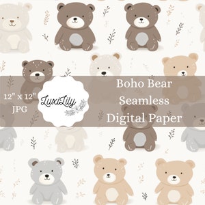 Papier numérique bébé bohème ours neutre sexiste nouveau-né scrapbooking beige motif pour garçon pour fille mignon pépinière animaux modèle sans couture