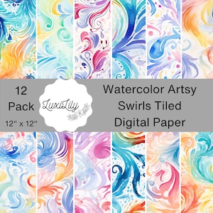 Watercolor Swirls Digital Paper: Artsy Seamless Patterns (Digital Download)