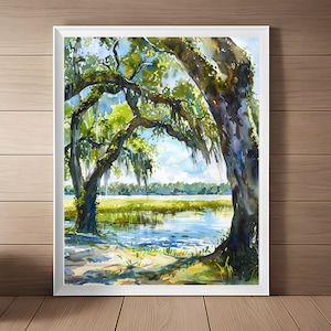 Charleston Oak Trees Watercolor Print: South Carolina Landscape Art (Digital Download)