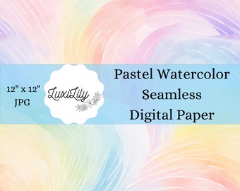 Pastel Rainbow Watercolor Digital Paper: Seamless Texture (Digital Download)