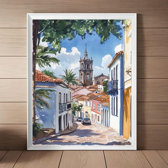 サルバドール・デ・バイーアの水彩画アートプリント：ブラジル旅行