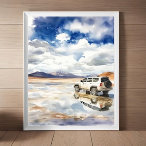 Uyuni Salt Flats Watercolor Print: Bolivia Travel Poster (Digital Download)