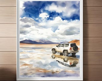 Uyuni Salt Flats Watercolor Print: Bolivia Travel Poster (Digital Download)
