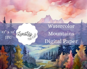 Digitaal bergpapier aquarel: abstracte landschapsachtergrond (digitale download)