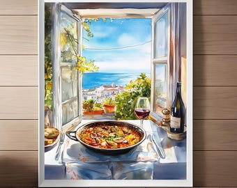Valencia Paella Watercolor Art Print: Spanish Kitchen Decor (Digital Download)