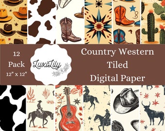 Country Western Digital Paper: Seamless Cowboy Patterns (Digital Download)