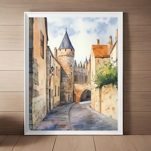 Carcassonne Malerei, Französisches Kolonial Frankreich Wandkunst, Französischer Aquarell Kunstdruck, Schloss La Cité, Straßenkunst, Europa Reiseplakat, Kunst Geschenk