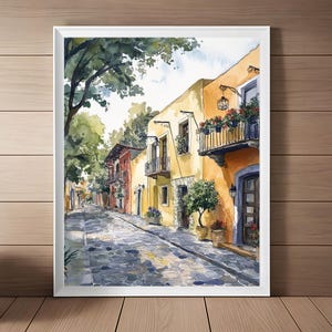 Coyoacán Mexico Art, Mexican Watercolor Painting, Latin America Art, Mexico Wall Art, Streetscape Print, Mexico Travel Poster Gift Download