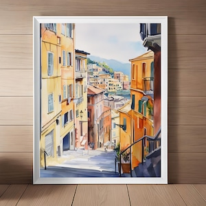 Genoa Art, Coastal Italy Watercolor Painting, Italian Streetscape Print, Italian Wall Art, Travel Poster, Travel Gift, European Wall Decor