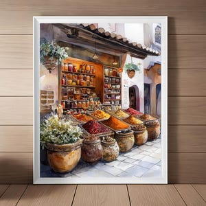 Marrakech Spice Market Print: Watercolor Morocco Art (Digital Download