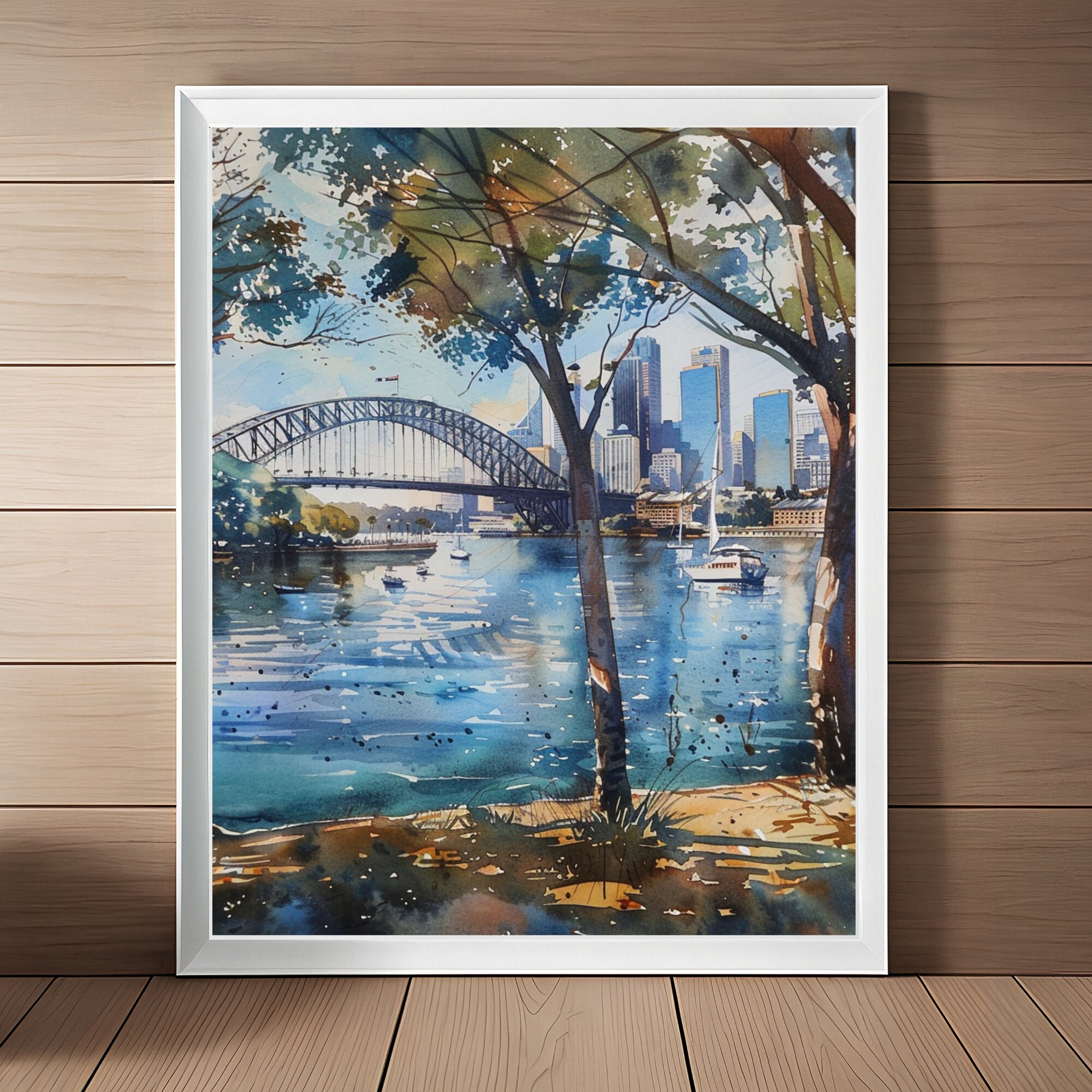 オーストラリア　シドニー風景　絵画　水彩画　原画 エヴァ・ハンナ シドニーの港 海 絵画 風景画 オーストラリア 油絵