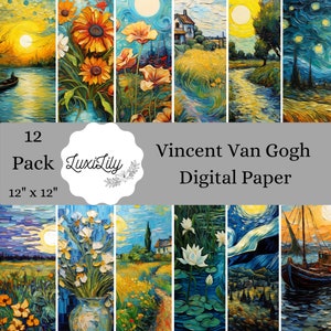 Vincent Van Gogh Digital Paper, Van Gogh Inspired Paintings and Backgrounds, Vintage Painted Scrapbooking Paper, Instant Downloads, Wall Art