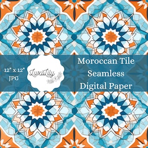 Moroccan Tile Digital Paper: Arabesque Seamless Pattern (Digital Download)