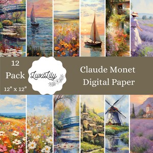 Monet Inspired Digital Paper: Vintage Impressionist Scrapbooking (Digital Download)