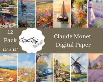 Monet Inspired Digital Paper: Vintage Impressionist Scrapbooking (Digital Download)