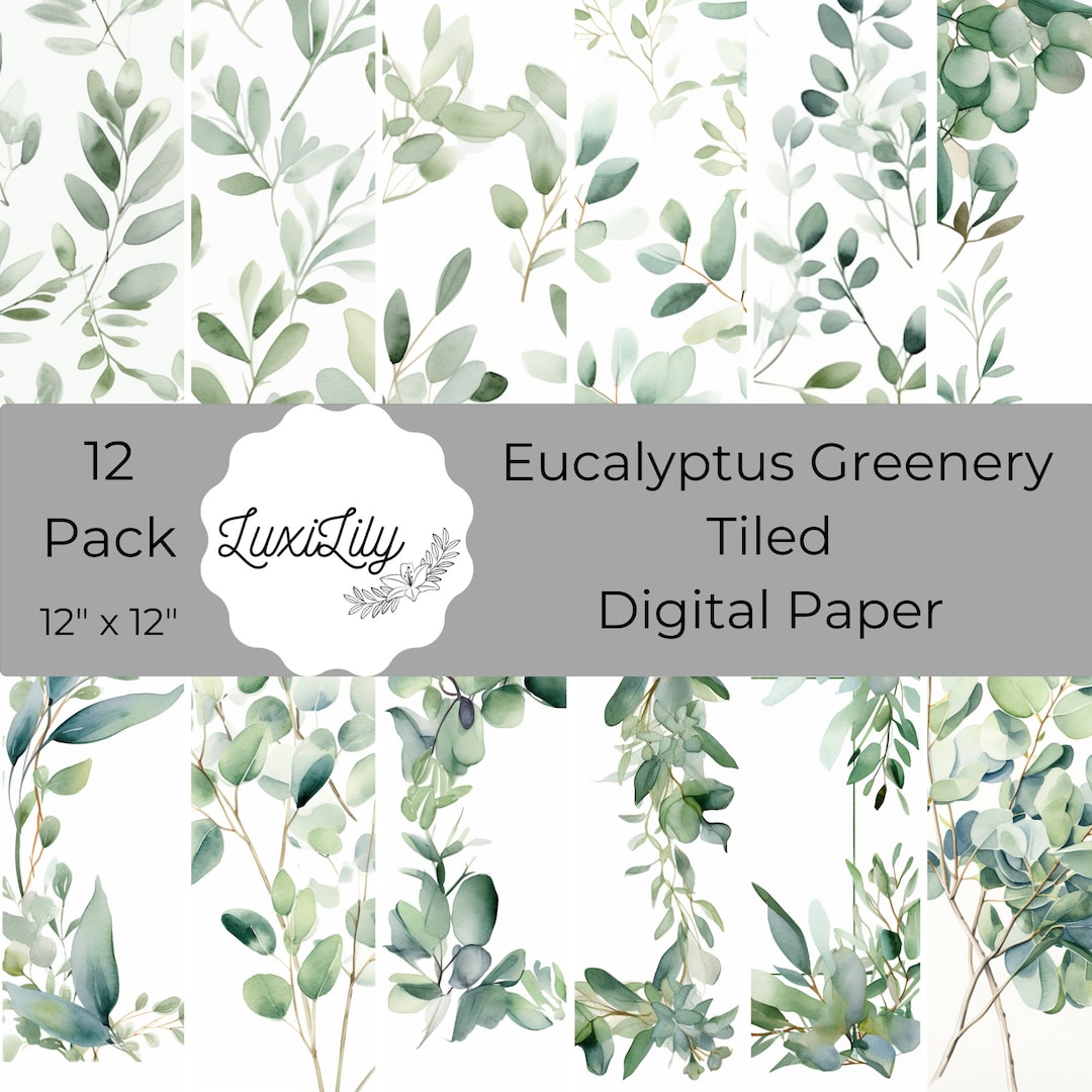 Eucalyptus Watercolor Digital Paper: Greenery Seamless Pattern (digital ...
