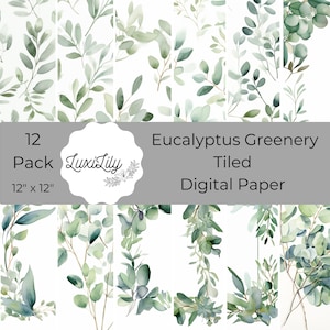 Eucalyptus Watercolor Digital Paper: Greenery Seamless Pattern (Digital Download)