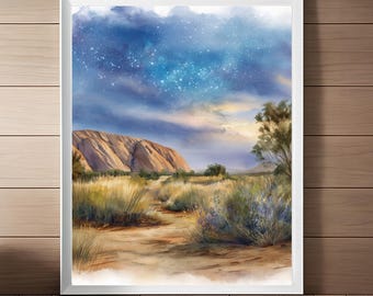 オーストラリアのエアーズロックの水彩画：ウルルの絵画、カタ・ジュタ