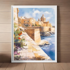 Malta Seascape Watercolor Print: Mediterranean Island Wall Art (Digital Download)