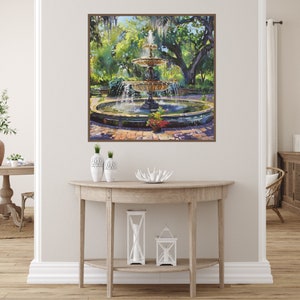 Forsyth Park Fountain Savannah Painting, Oak Trees with Spanish Moss Watercolor Art Print, Georgia Wall Art Historic Southern US Travel Art