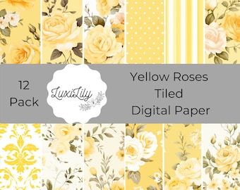 Carta digitale Rose Gialle: motivi floreali shabby chic (download digitale)
