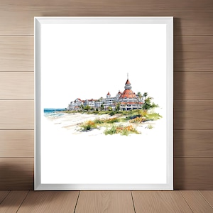 Hotel del Coronado Artwork, Coronado Island Watercolor Painting, California Art Print, San Diego Artwork, Beach Travel Poster, Travel Gift