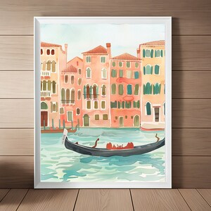 Venice Painting, Italy Illustration Watercolor Print, Gondola Artwork, Italian Wall Art, Italian Travel Art, Printable Instant Download