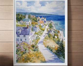Mackinac Island Watercolor Print: Michigan Travel Poster (Digital Download)
