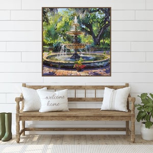 Forsyth Park Fountain Savannah Painting, Oak Trees with Spanish Moss Watercolor Art Print, Georgia Wall Art Historic Southern US Travel Art
