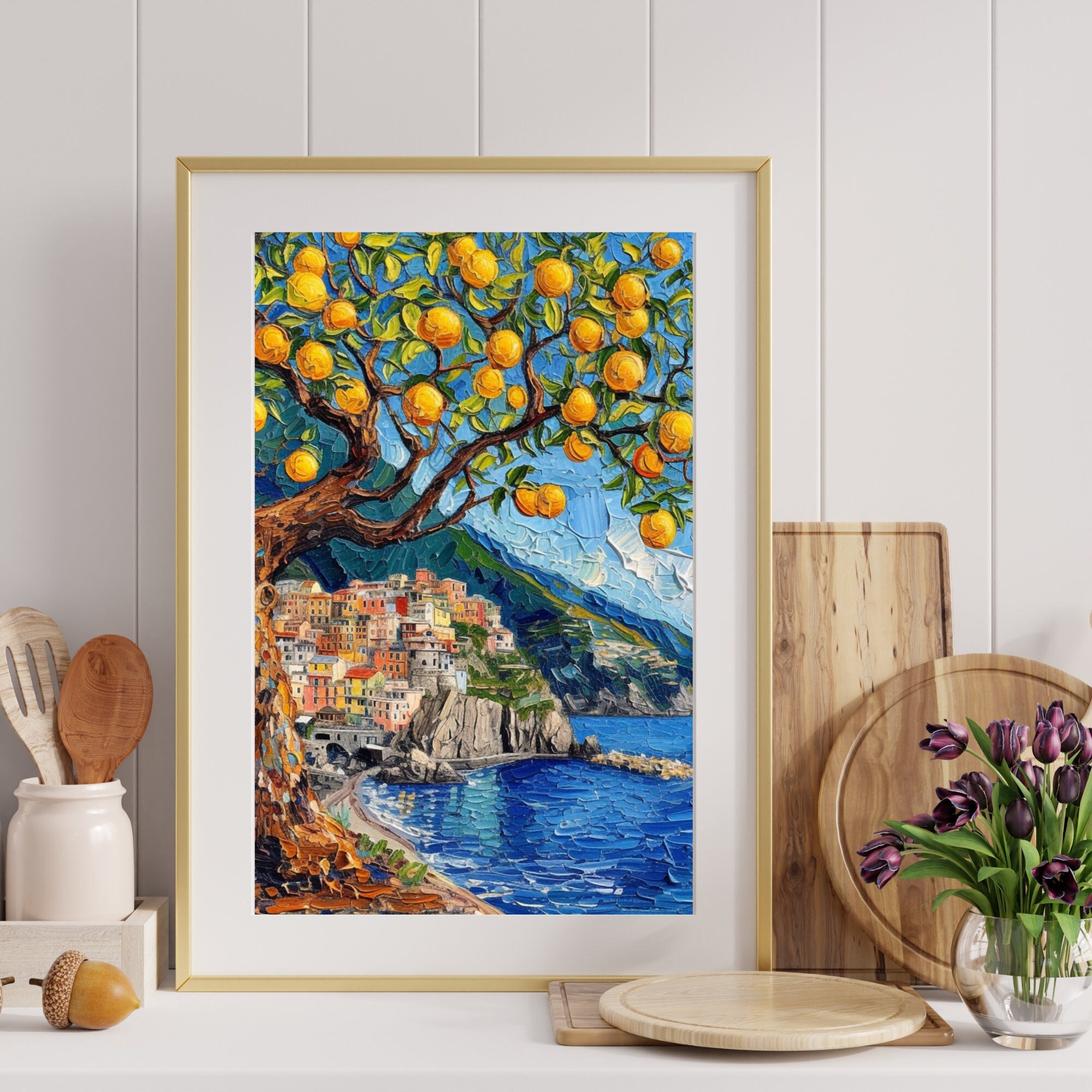 Van Gogh Style Amalfi Coast Lemon Tree Print: Italian Riviera Art