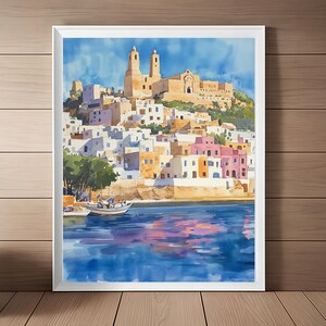 Ibiza Watercolor Painting: Santa Maria Seascape Art (Digital Download)