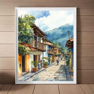 Cobán Guatemala Watercolor Painting, Guatemalan Art Print, Latin America Wall Art, Streetscape Travel Poster, Travel Gift Instant Download