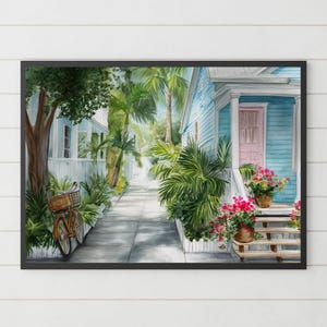 Key West Florida Watercolor Art Print: Coastal Farmhouse Travel Poster (Digital Download)