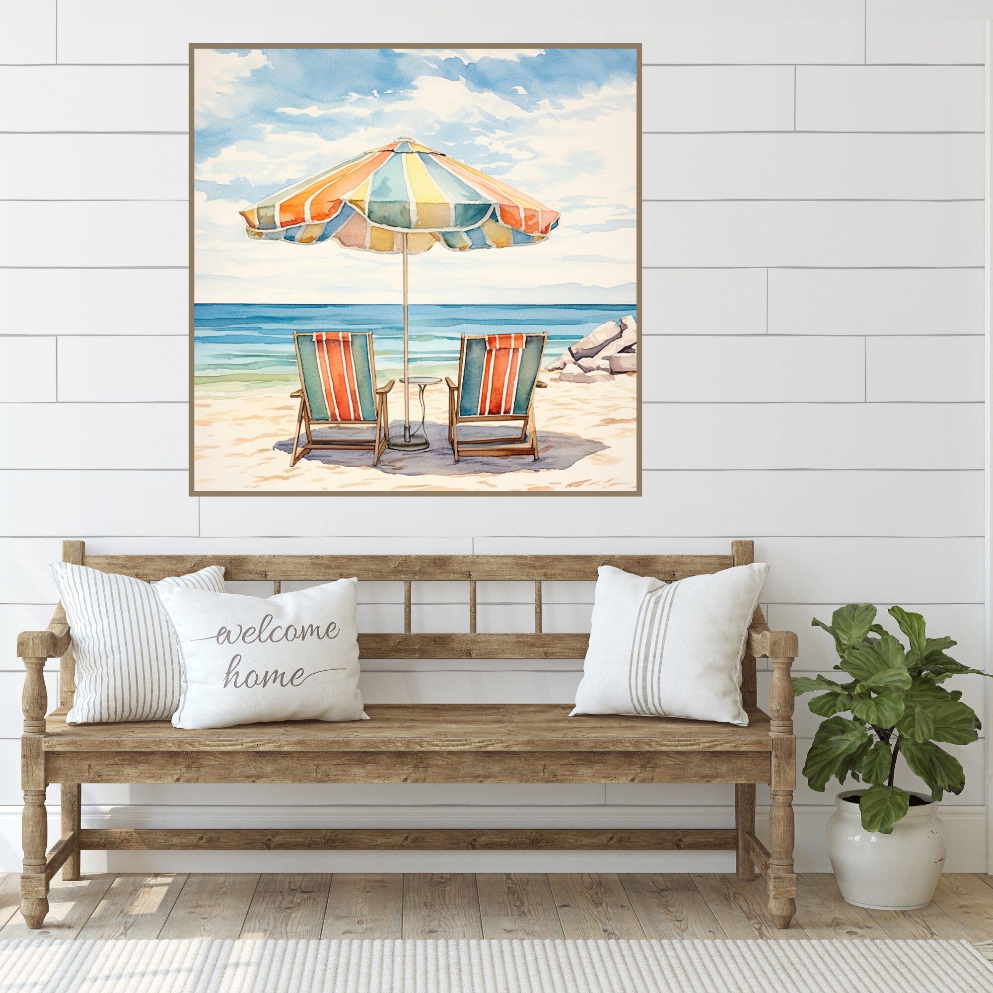 Beach Umbrellas Print, Beach Wall Art, Beach Chairs Coastal Print, Pop
