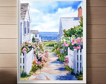 Cape Cod Illustration, Massachusetts Aquarell Malerei, Nantucket Island Reise Poster, USA Reisegeschenk, printable Kunst Download