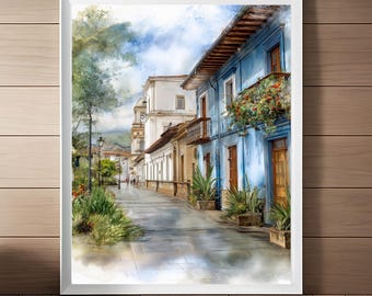 Cuenca Ecuador Art Print: Vintage Watercolor Cityscape (Digital Download)