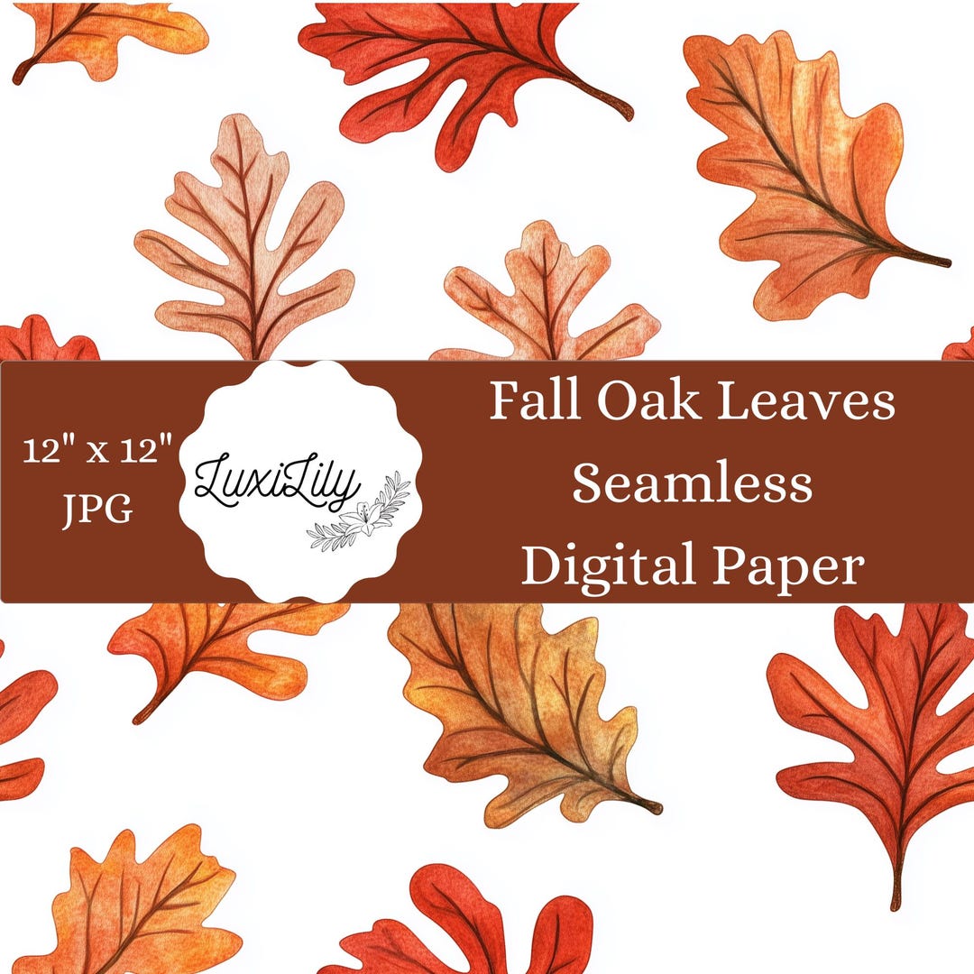 Fall Oak Leaves Digital Paper, Thanksgiving Seamless Pattern, Fall ...